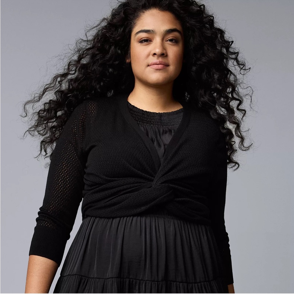 New Simply Vera , Vera Wang Black Knit eyelet Sweater womens 4X